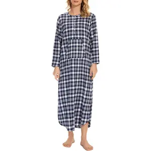 Long Flannel Nightgown for Women Long Sleeve Plus Size