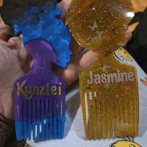 Handmade Resin Afro Pick Comb – Glitter, Floral & Custom Name Options | Decorative Hair Pick | Unique Gift for Natural Hair Lovers