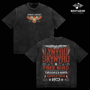 Lynyrd Skynyrd Free Bird Vintage Retro Unisex Acid Washed T-Shirt, 70s Classic Rock Band Graphic Tee, Oversized Cotton Shirt, Gift For Rock Music Lovers, Graphic Crew Neck T-shirt