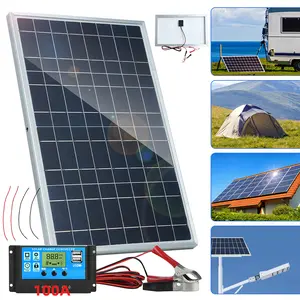 10W Solar Charger Kit with 100A Controller, Multi-Crystalline 12V Panel for RV Camping Home Backup, Full Set with All Necessary Cables
