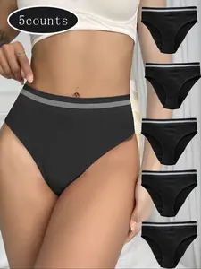 5 Pack Seamless High Waist Fitted Underwear, Women's Sports Thongs for Beautiful Curves, Extra Thin Fabric for All Seasons