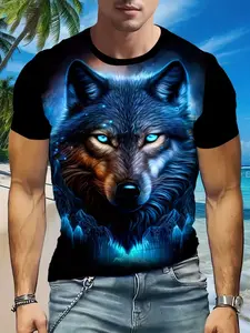 Men's Digital Print Short Sleeve T-Shirt, 3D Clear Vibrant Pattern, Soft Breathable Fabric, Loose Fit Round Neck, Casual Summer Top, Menswear Streetwear, Casual Fashion Clothing
