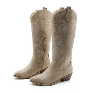 Women’s Rhinestone Cowboy Boots – Sparkly Western Tall Boots with Embroidery, Pointed Toe & Side Zipper, Retro Cowgirl Pull-On Boots for Party, Concert, and Daily Wear