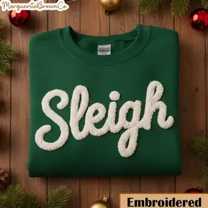 Sleigh Chenille Yarn Embroidered Sweatshirt, Cetro Christmas Crewneck, Cozy Festive Holiday Sweater, Chenille Fuzzy Letters Gift for Her