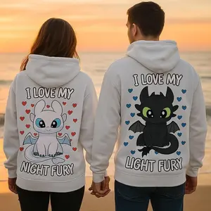 I Love My Light Fury and I Love My Night Fury Couple Matching Outfits Hoodies Pullover for Women for Men Unisex, Perfect Gift Anniversary Clothes, Trendy Best Gift SS