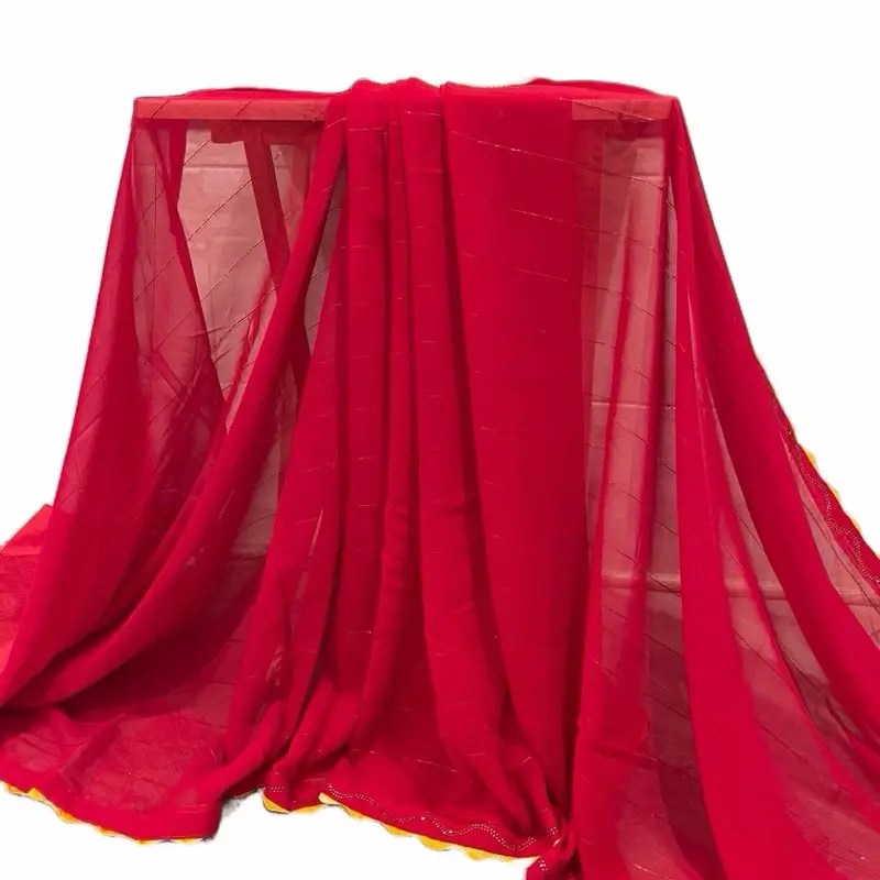 Women's Traditional Lightweight Chiffon Saree, Featuring a Yellow Border Design