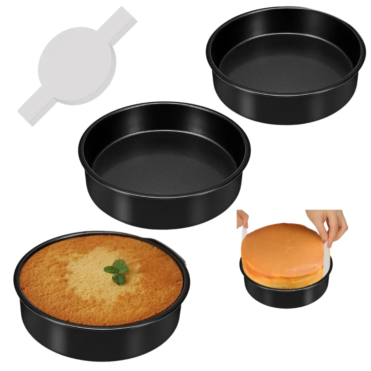 8-inch cake mold set (3 pieces), non-stick baking mold set, includes 90 sheets of pre-cut baking paper, suitable for multi-layer cakes, durable round cake mold set, suitable for birthday and Christmas baking, dishwasher safe.