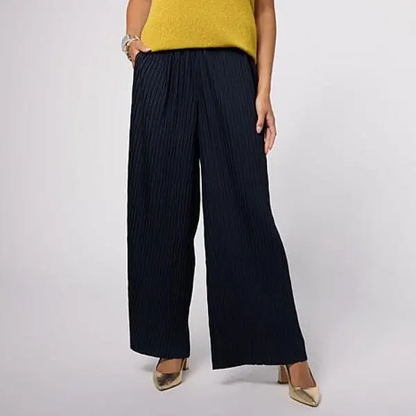 MarlaWynne WynneCollection Crinkle Plisse Straight Leg Pull-On Pant