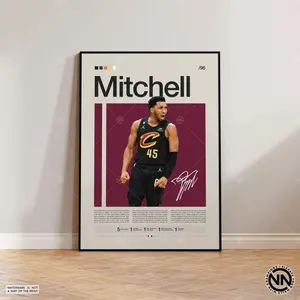 Donovan Mitchell Poster, Sports Poster, Mid Century Modern, Fans collection, Basketball Gift, Sports Bedroom Posters