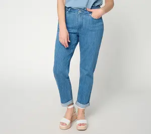 LOGO by Lori Goldstein Petite Indigo Railroad Boyfriend Jean