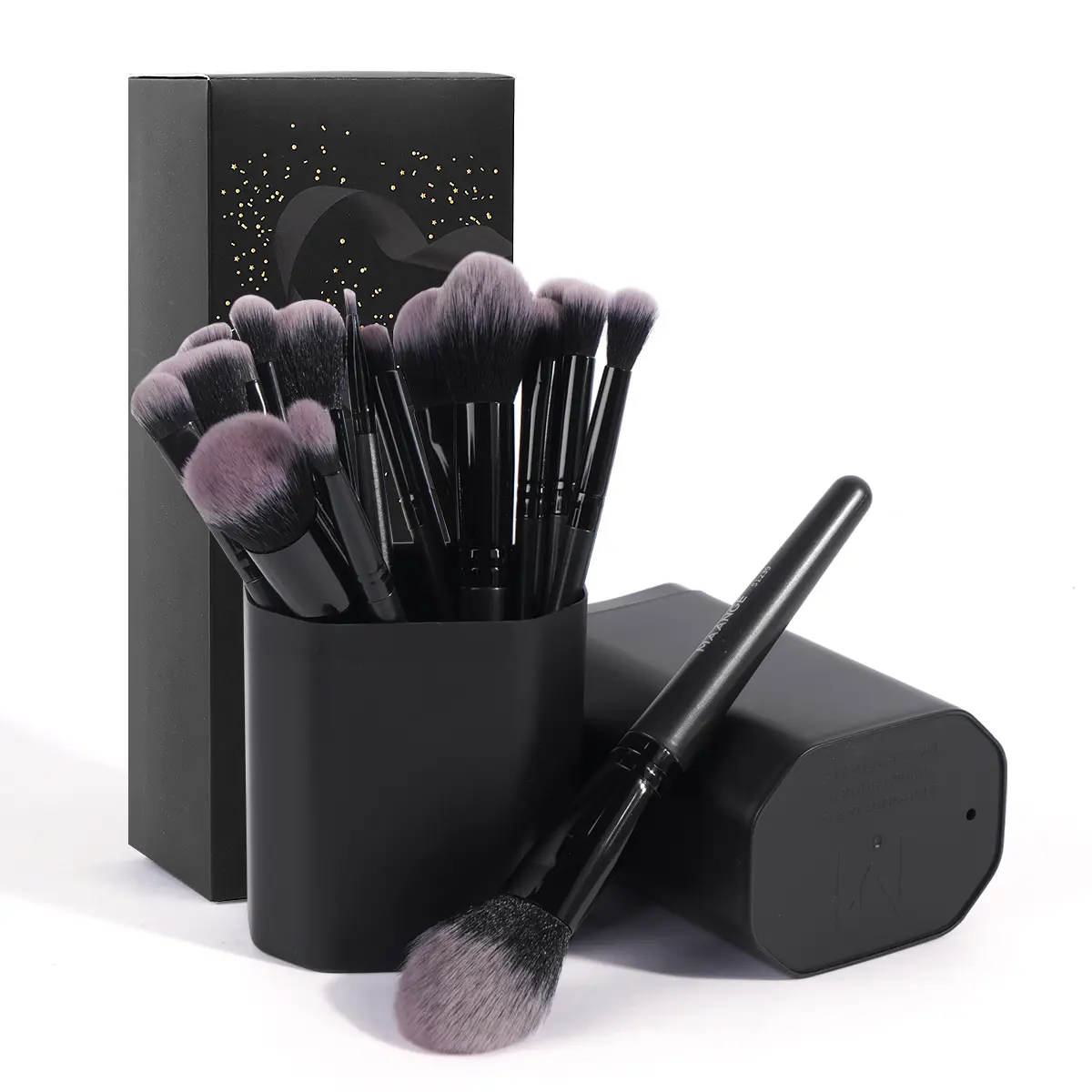 MAANGE Multifunctional Makeup Brushes Set - 18-Count Travel Size Face & Eyeshadow Makeup Tool Kit with Black Storage Case for Liquid, Cream, Foundation, Powder, Blush, Contour, Concealer, 18 Counts Brushes With Storage Bottle - Black, Face Makeup