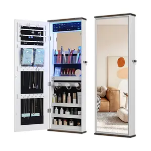 Vlsrka Jewelry Cabinet Armoire Wall Mounted with LED Jewelry Organizer, Door Mirror, Full Length Mirror, Built-in Vanity Mirror & Large Capacity