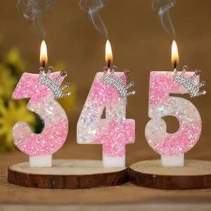 1pc Shiny 3D Number 4 Birthday Candle with Pink Crown and Rhinestone Accents - Cake Candle for Princess-Themed Parties and Anniversary Celebrations