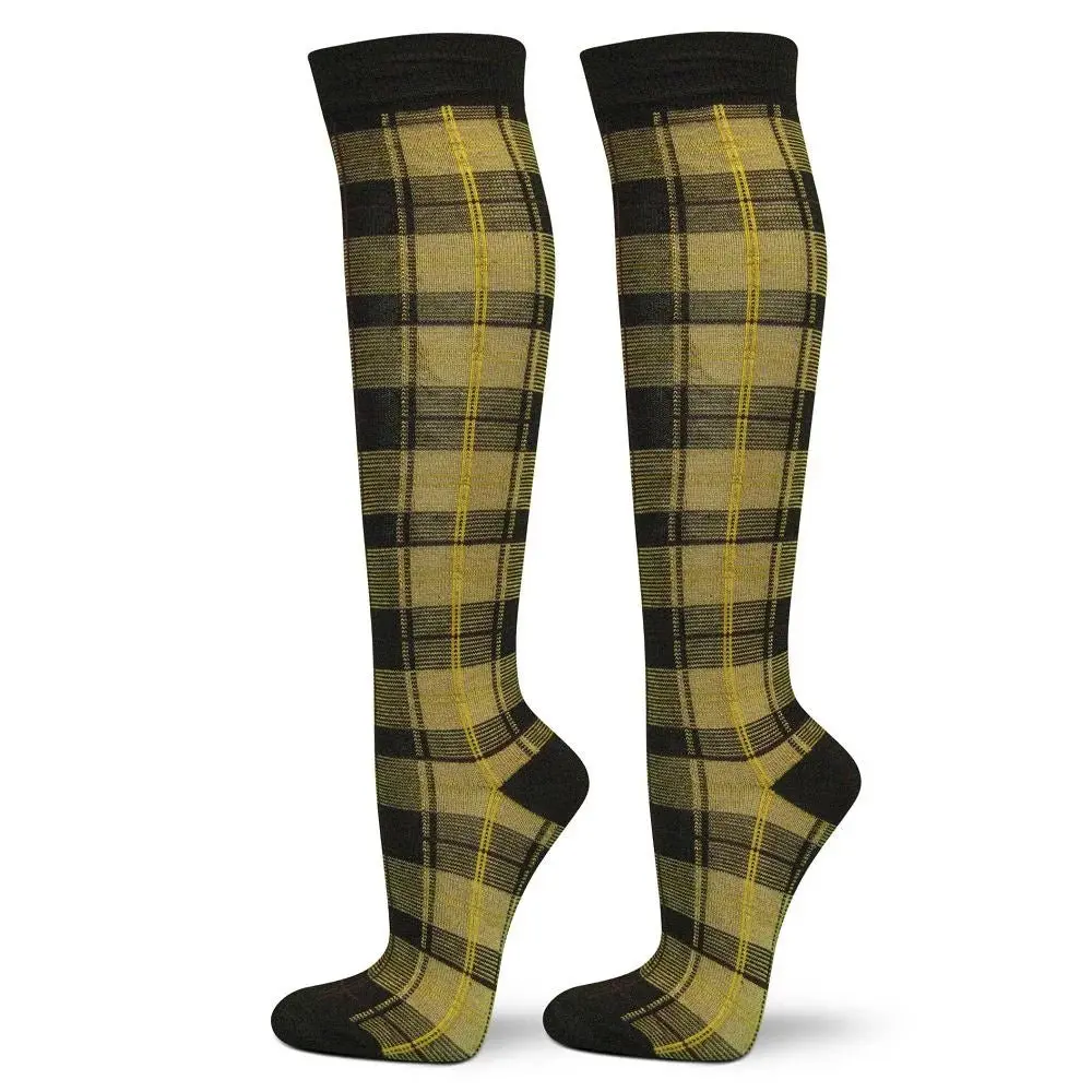 Women's Plaid Tan Knee High Socks - Chic, Stylish, Casual