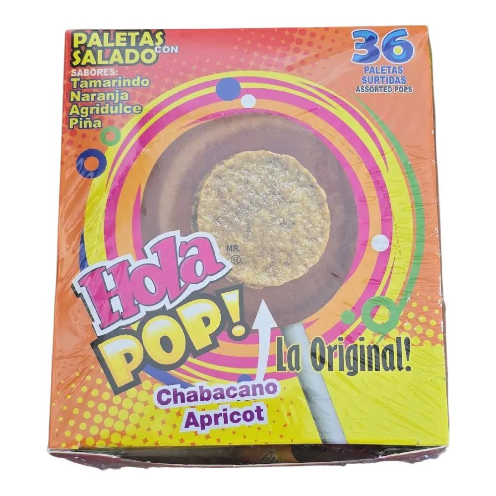 Hola Pop! Paletas Salado – Chabacano (Apricot) Assorted Pops 36 lollipops flavors tamarind orange agridulce and pineapple