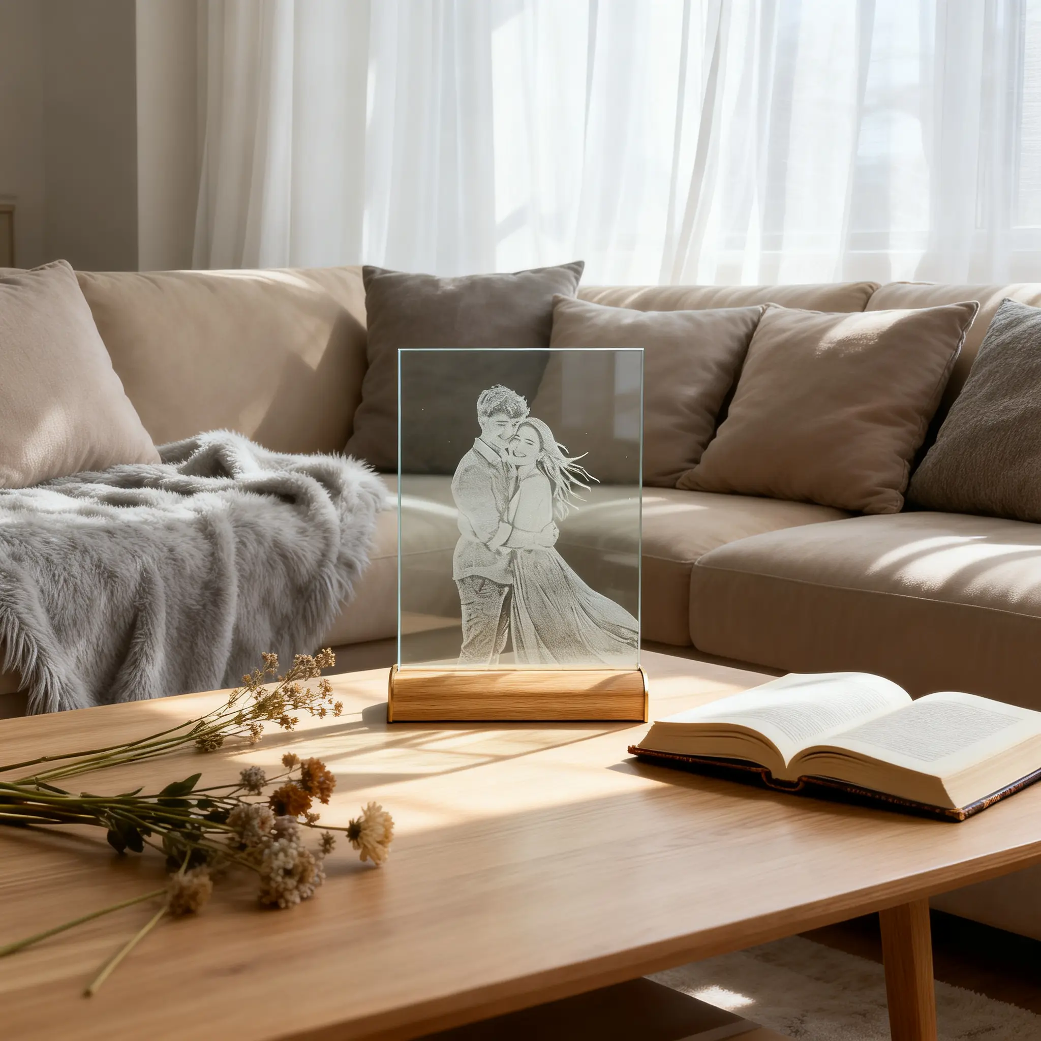 LED Glass Art Night Light - Handcrafted Cracked Glass Home Decor, Unique Gift