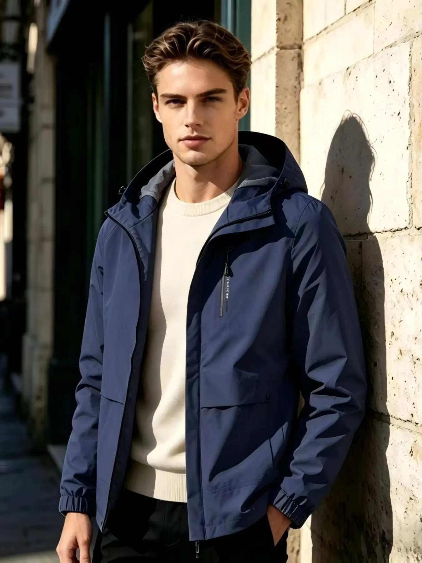 Men's Hooded Windproof Waterproof Jacket, Lightweight Breathable Outdoor Hiking Camping Travel Coat, Daily Commute Wear, Outdoor Sports Outerwear