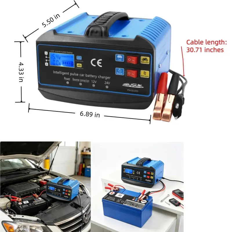 Smart Car Battery Charger: 10A Battery Chargers 12V/24V Boat Battery Chargers with Auto Repair, Desulfator, Maintainer, Winter Mode, Suitable for AGM,  Deep-Cycle Batteries and Maintainer, Pro Jump Starter for Vehicles,Cable Kit Super-Charger