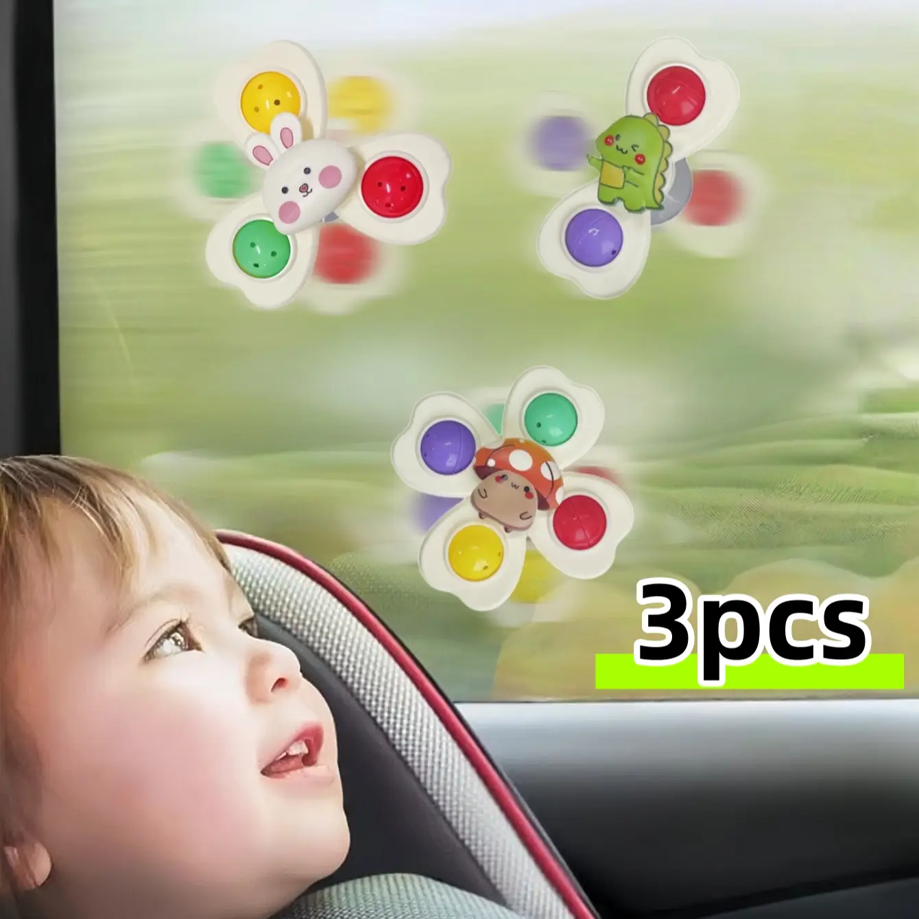 Baby Bath Toy Set, 3 Suction Cups Rotating Toys for Sensory Development & Early Education, Unisex Baby Shower Gift, Daily Use Essentials