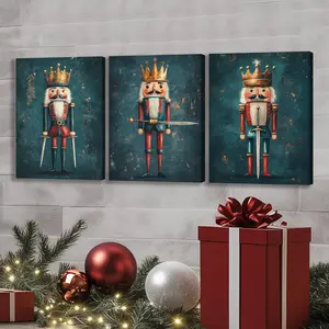 Nutcracker Pattern Canvas Painting with Frame, 3 Counts/set Modern Wall Art Painting, Wall Art Decor for Home Living Room Bedroom Office