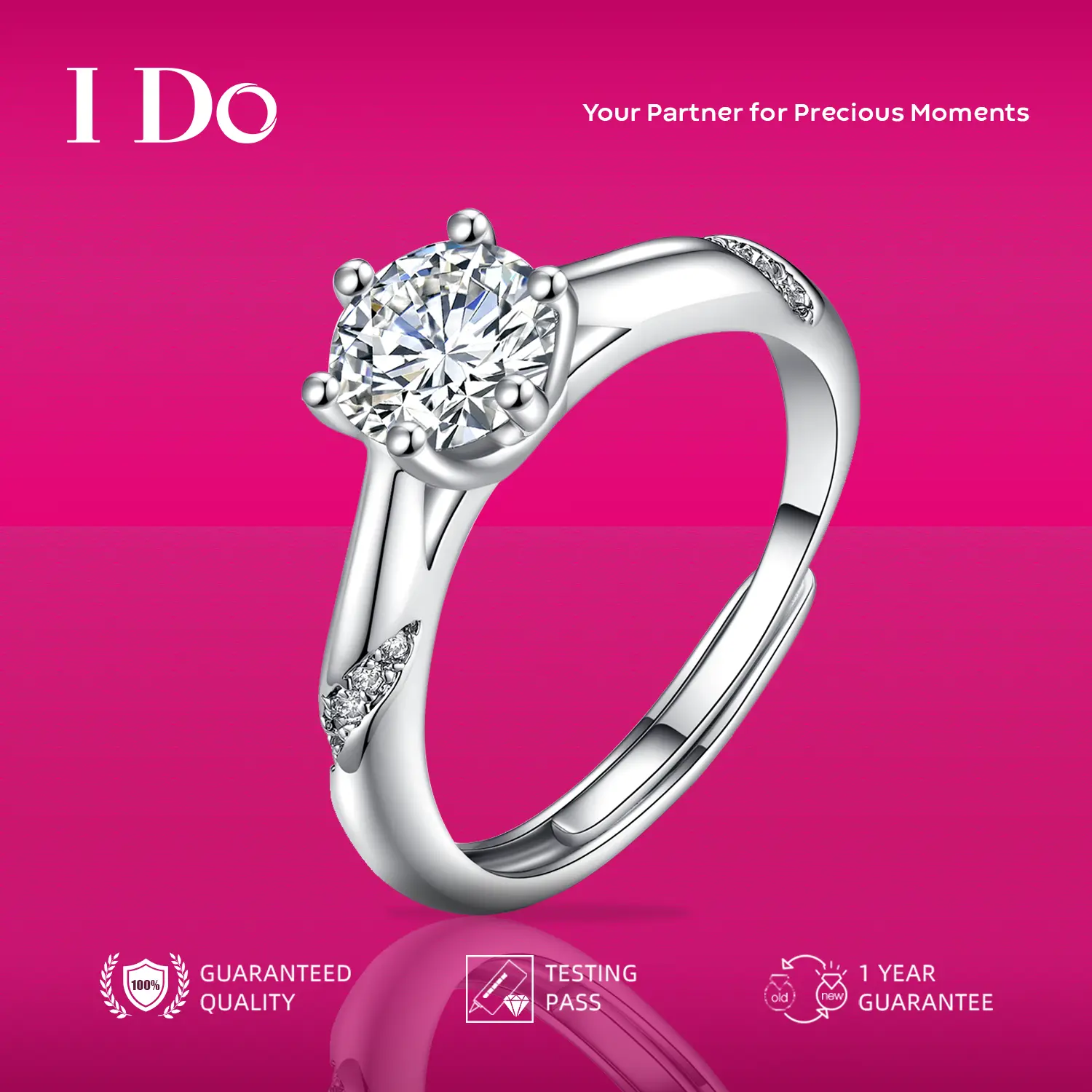 [Live Sale] R02 Silver Sterling S925 Moissanite Femilist Ring I DO Jewelry Women Accessories Elegant Beautiful Luxury Adjustable Beautiful and Luxurious No Fade No Rust with 1 Year Guarantee Passed Diamond Selector