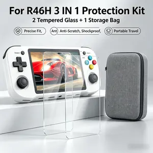 R46h Handheld Game Console Three-In-One Protection Set, 2 Screen Protectors + Portable Storage Bag, Tempered Glass Screen Protector