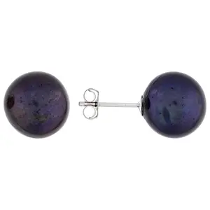 JTV Black Cultured Freshwater Pearl 14k White Gold Earrings