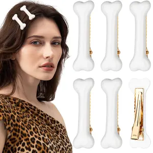 BIGWIG 6PCS Plastic Bone Hair Clips - Emo Pins, Cutecore White Dog-Themed Fashion Accessories for Women, Halloween Cosplay Party Use