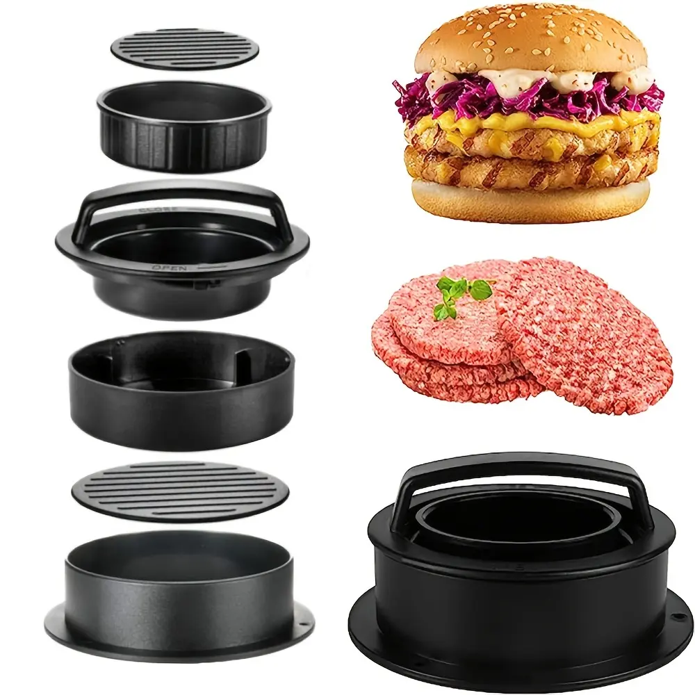 Burger Press Set, 3-In-1 Stainless Steel Patty Maker for Burgers, Meat Patties & Pancakes, Mold Tool, Durable Kitchen Gadget, Kitchen Utensils Gadgets #GLOBAL PICKS