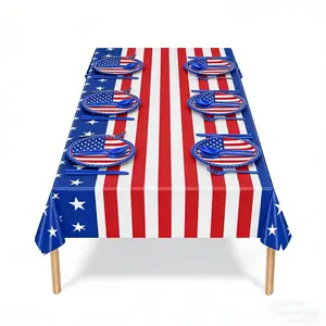 Disposable Striped Pentagon Tablecloth, Pe Independence Day Party Decor, Waterproof Star-Spangled Table Runner, Usa Flag Table Cover