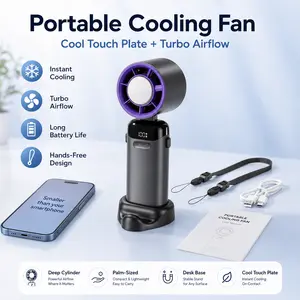 Rechargeable Handheld Turbo Fan with Cooling Plate, 199-Speed Portable Mini Fan, Foldable Personal Fan with LED Display, Neck Lanyard & USB-C Charging for Hot Days