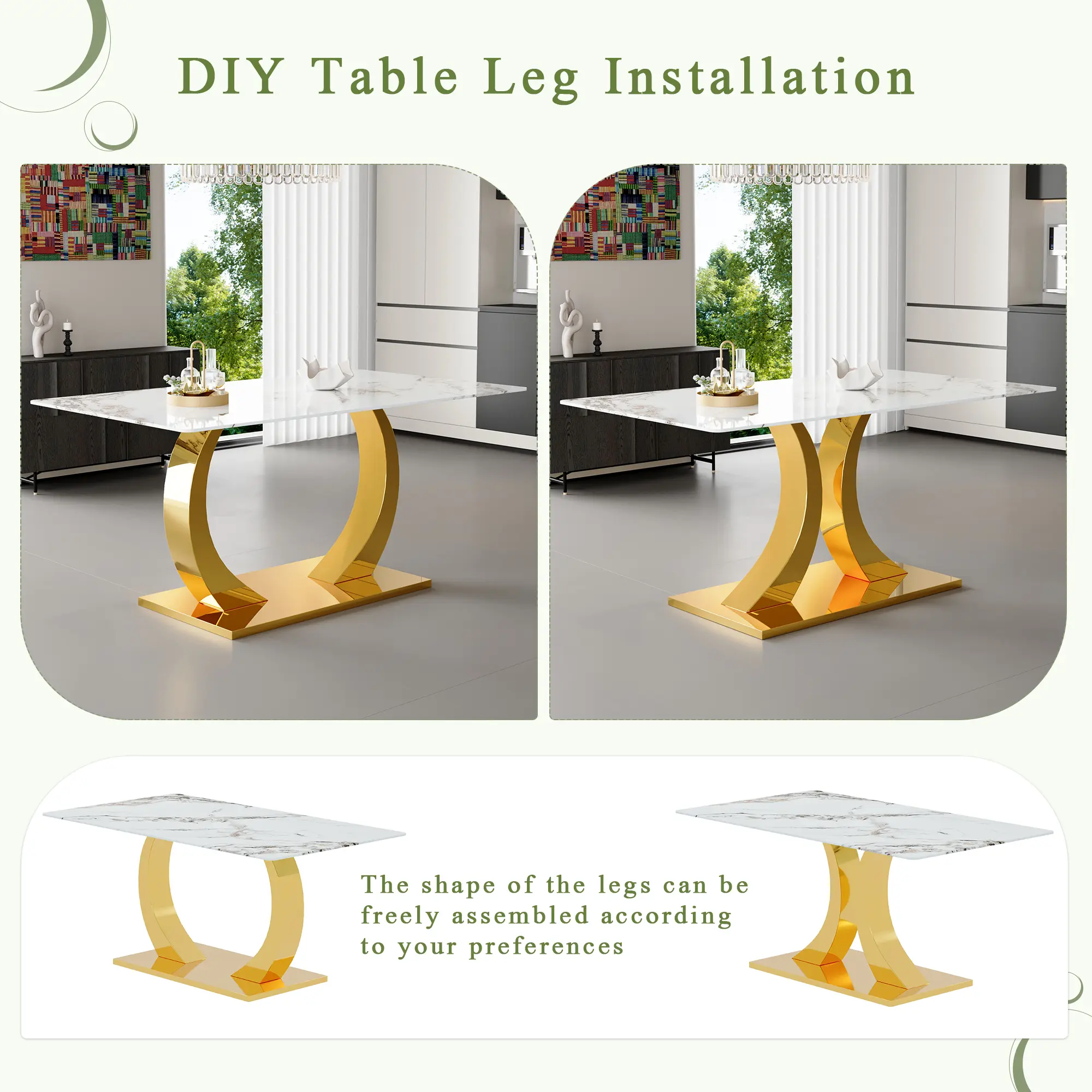 Dining Table Set for 6,Kitchen Table Chairs Set of 6,Modern Rectangular Dining Room Set 63" White Tempered Glass Top with Adjustable Stainless Steel Base,Velvet Upholstered Chairs,Golden Stainless Steel Plating Legs,Suitable for Dining Room,Office,Kitchen Dining Table Set for 6,Kitchen Table Chairs Set of 6,Modern Rectangular Dining Room Set 63" White Tempered Glass Top with Adjustable Stainless Steel Base,Velvet Upholstered Chairs,Golden Stainless Steel Plating Legs,Suitable for Dining Room,Office,Kitchen