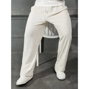 Men's Lightweight Polyester Joggers, Breathable Drawstring Pants, Versatile Apricot Trousers for Casual Outings, Home, or Light Exercise,