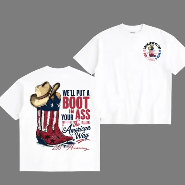 Women's Stylish Relaxed-Fit Graphic Short-Sleeve 250th Anniversary 4th Of July Toby Keith Fan T-Shirt