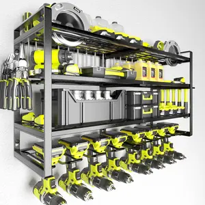 [BEST GIFT FOR MAN] KAFAHOM Power Tool Organizer-8 Drill Holder Wall Mount,4 Layer Heavy Duty Metal Power Tool Storage Rack,Garage Tool Organizer and Storage with Screwdriver Holder/Plier Holder/Hammer Holder
