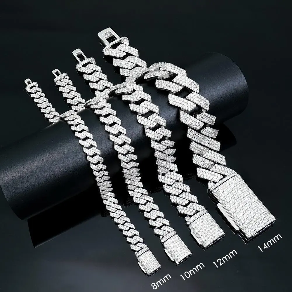 8mm10mm12mm14mm D VVS1 Moissanite Cuban Bracelet Sterling Sliver Cuban Bracelets for Women Man