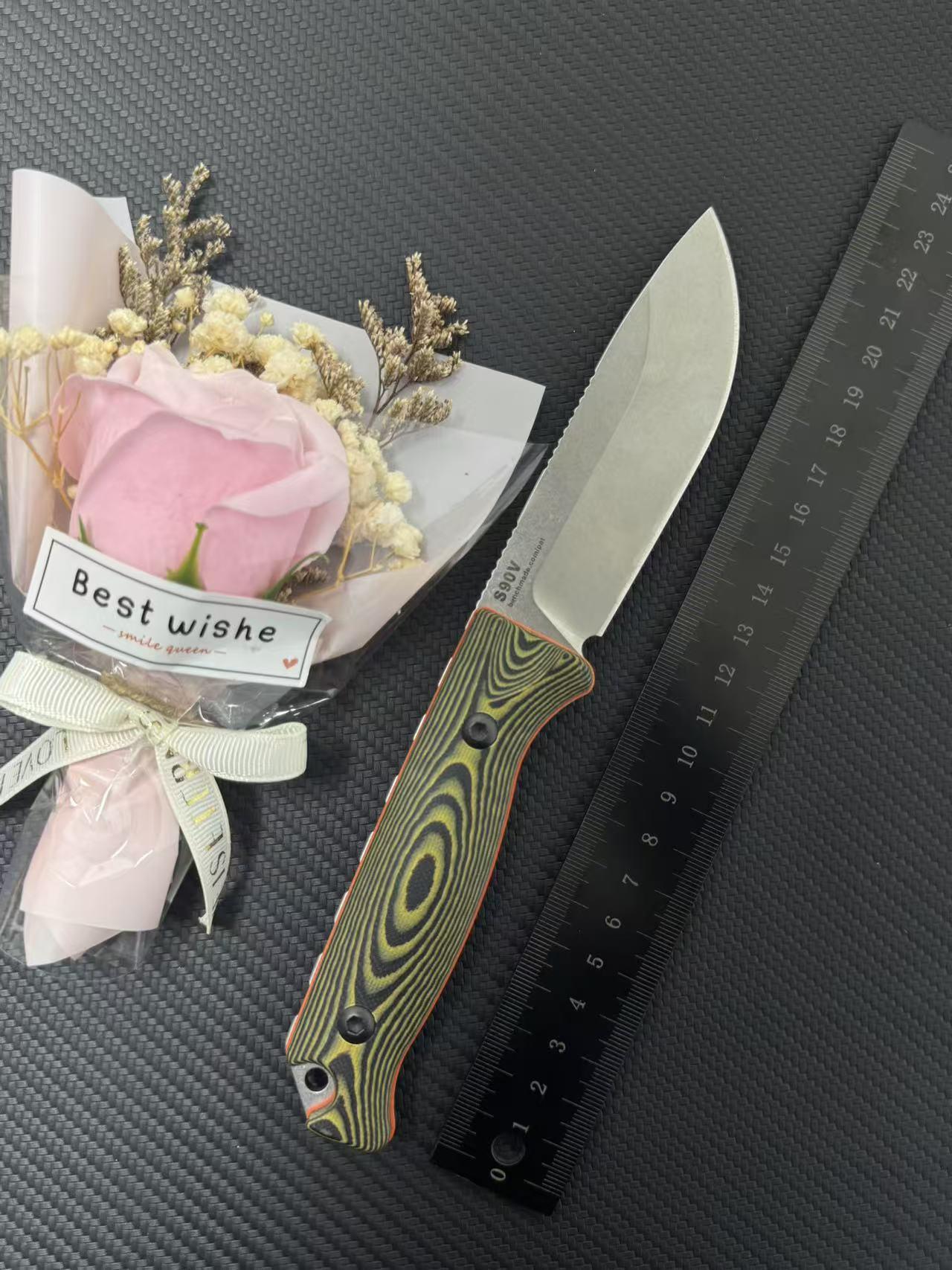 BM 15002 Portable Fixed-Blade Outdoor Tool with S90V Blade and G10 Handle: A versatile outdoor tactical tool ideal for camping, hunting, and EDC (Everyday Carry)