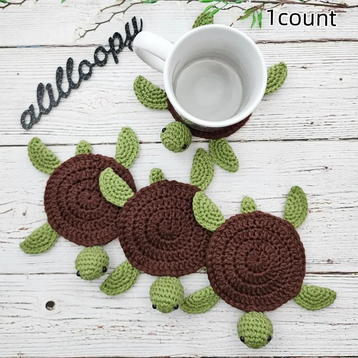 Crochet Turtle Design Coaster, 1 Count Cute Animal Design Coaster, Decorative Placemat for Home Kitchen Dining Room, Quirky Turtle Coasters