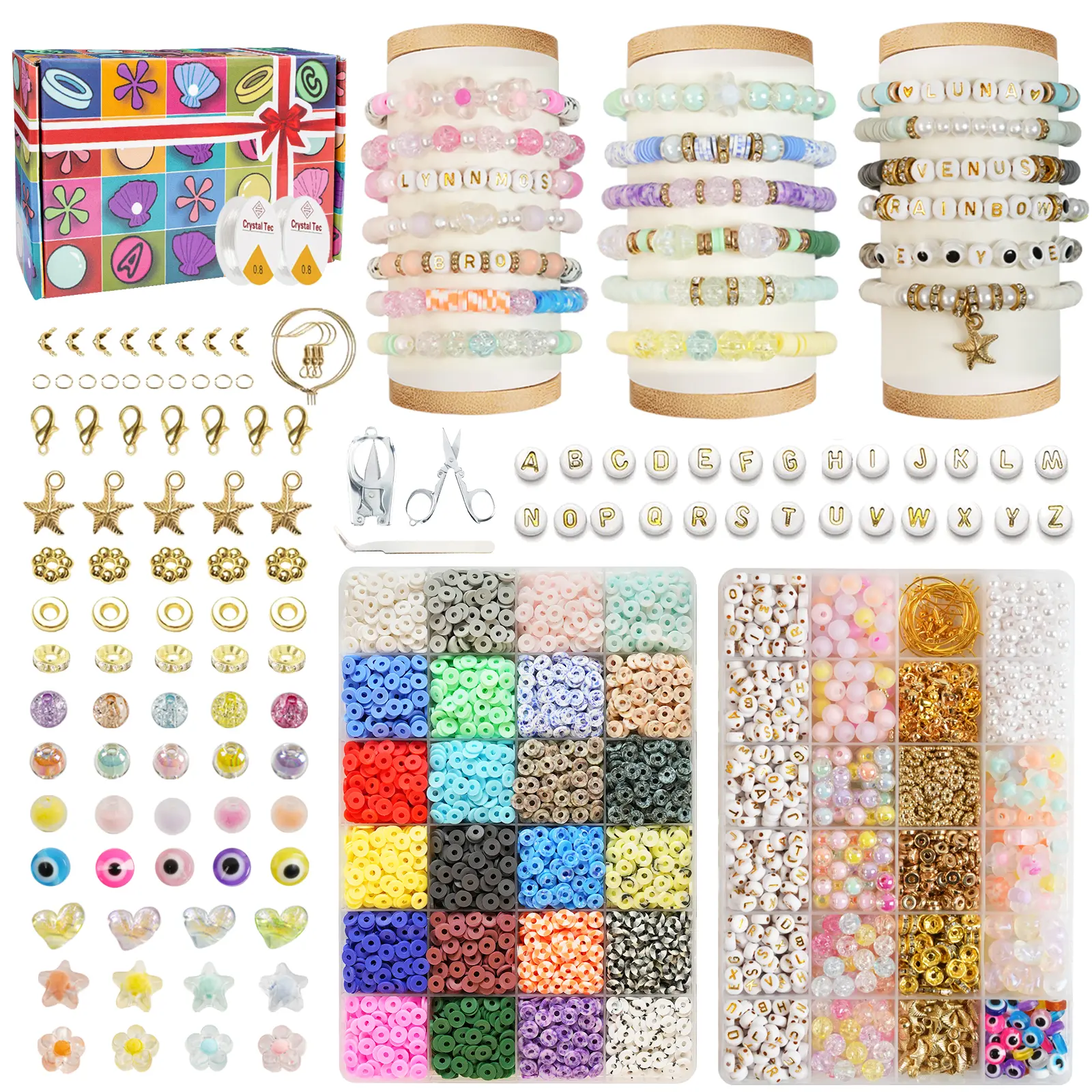 6mm 9200pcs Bracelet Making Kit, Clay Beads For Diy Friendship Bracelet Kit With Charms & Jewelry Making, Perfect For Bracelets, Necklaces, Earrings, Phone Straps, Christmas And Holiday Gifts. Crafts Handmade Crafts