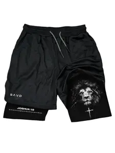 Joshua 1:9 Lion Performance Shorts Summer Double Layer Beach Pants Fitness Training Pant Sports