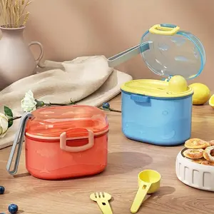 Portable Double Layer Formula Dispenser with Spork & Lid, 1pc Professional Milk Powder Storage Box with Silicone Seal Ring & Lock, Non Sticky Formula Suitable for Home & Outdoor, Plastic Milk Container