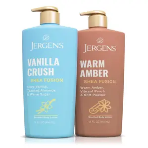 Jergens Shea Fusion Body Lotion Dual Pack, Moisturizer with Shea Butter and Vitamin E, Vanilla Crush 14 fl oz and Warm Amber 14 fl oz, Pack of 2