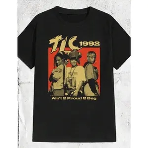 Music Style TLC Print Round Neck T-Shirt Album Art Design Short Sleeve Y2k Oversized Tops Suitable For Summer Gentle Cycle For Business Casual And Casual Wear