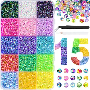 18000Pcs 15 Color 3mm Resin Jelly Rhinestones for Crafting Bedazzling, Multicolor 3mm Flatback Gems for Crafts Clothing Clothes Tumblers Shoes Nails, Flat Back Mixed Color Bulk Bedazzler Kit Jewels with Gifted Tool, jselly resin rhinestones