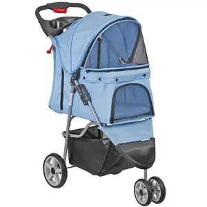 SUPERDEAL Three Wheels Pet Stroller, 360 Rotation, Folding Convertible Design, Blue