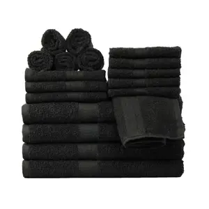 Basic Solid 18-Piece Bath Towel Suit Series, Black