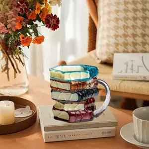 Unique Book Stack Glass Cup, 3D Painted Coffee Mug, Colorful Book Design Drinkware, Ideal Gift for Book Lovers & Coffee Enthusiasts