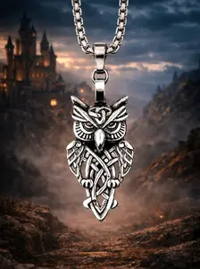 The Armored Kingdom Owl of the Realm Necklace Stainless Steel Pendant with Royal Crest & Arcane Runes Adjustable Chain for Nobles & Sorcerers Enchanted Aesthetic for Fantasy Lovers