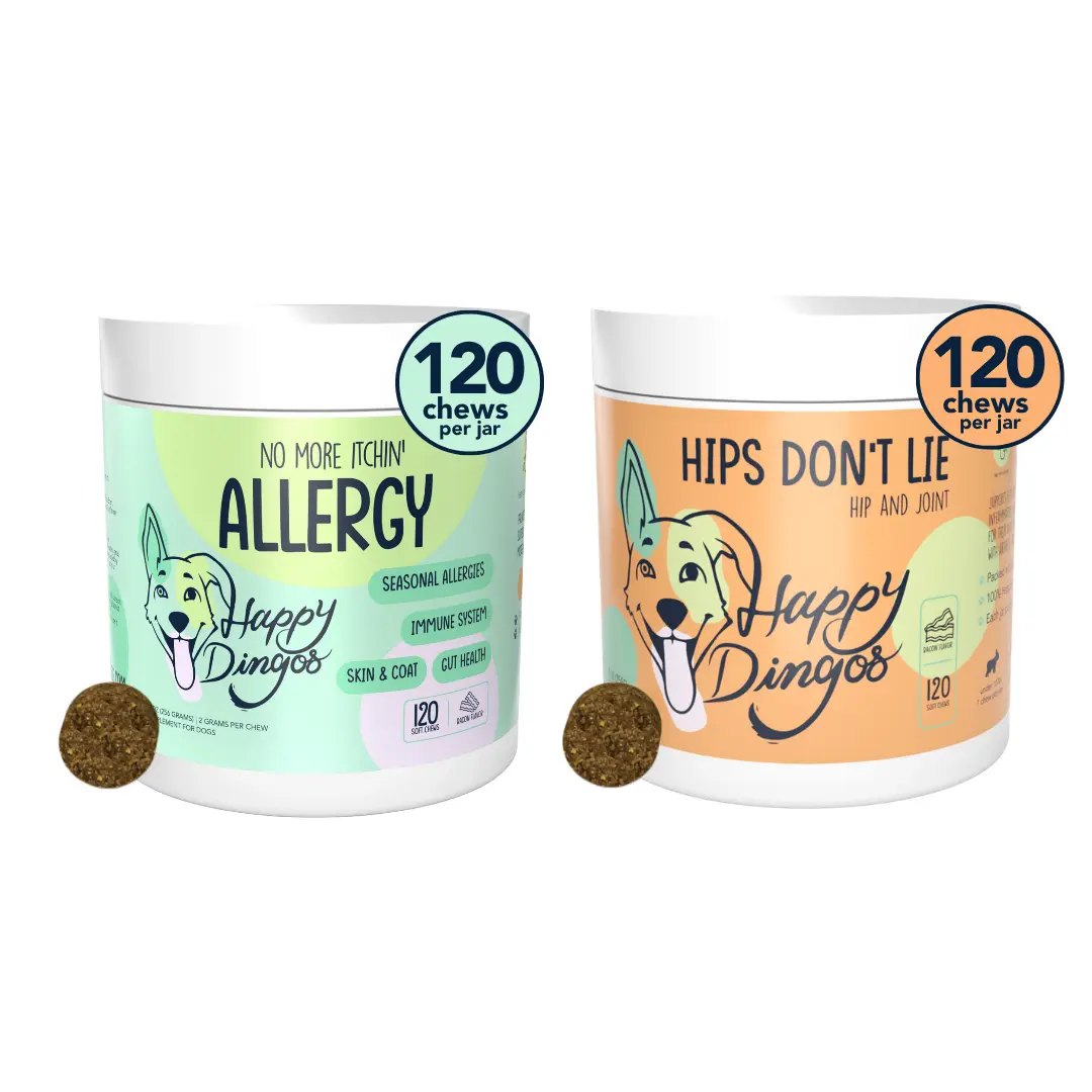Happy Dingos Scratch & Stiff Fix Bundle – Allergy Relief + Hip & Joint Chews for Dogs, 2-Product Set