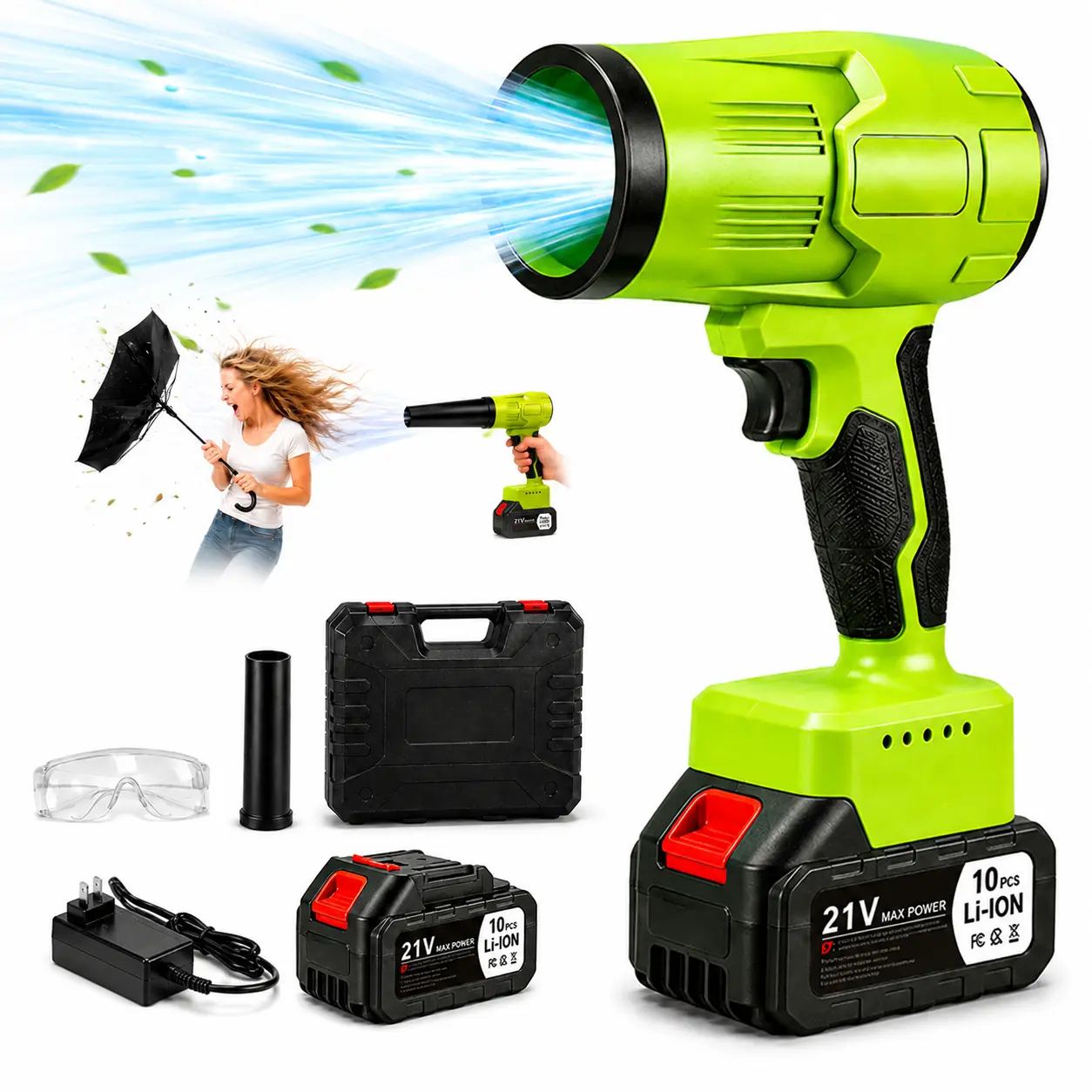 Powerful Cordless Air Duster Cordless Handheld Air Blower Portable Turbo Blower with Protective Duct Safety Goggles for Car & Electronics Dust Removal, Leaf Blowers Battery Powered, Super Power Blower